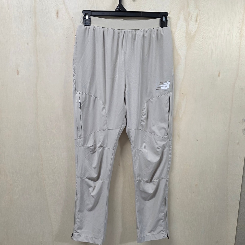 New Balance Mens Tan Khaki Jogger Track Pants Size M Zipper Pockets Athletic